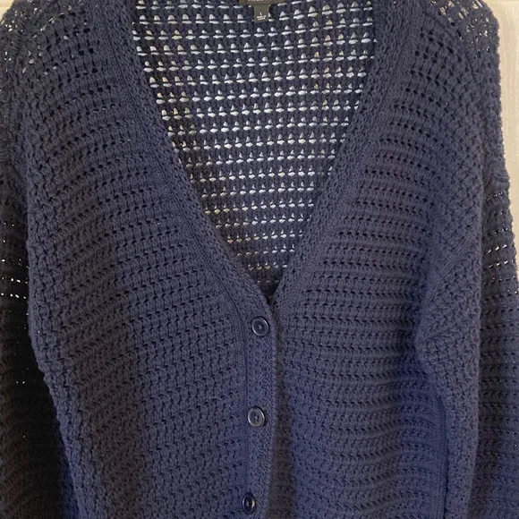 Talbots Navy Open-Knit V-Neck Button Front Cardigan - Picture 3 of 9